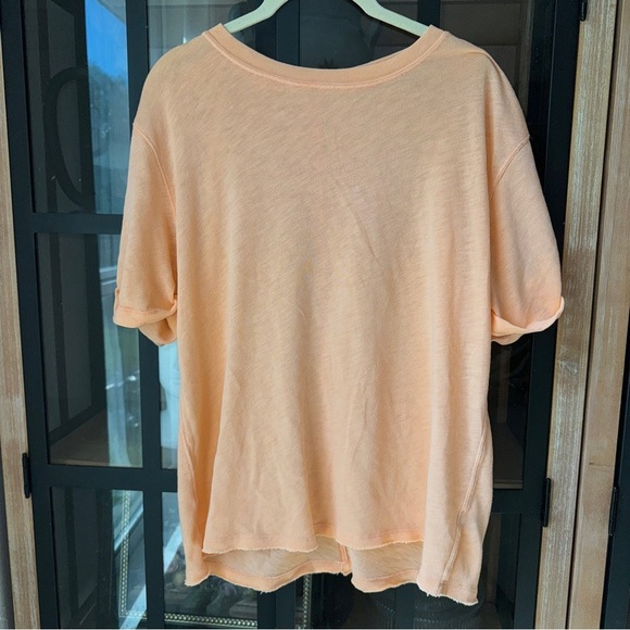 Free People tee We The Nina top tangerine Cactus Flower raw hem short sleeve - Picture 8 of 8
